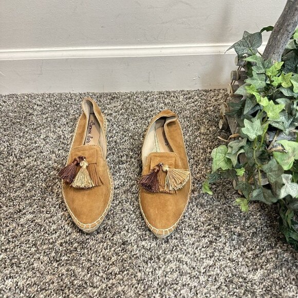 CARMEN SAIZ Camel Brown Suede Pointed Toe Espadrille Flat Shoes 36 US 6 New - Picture 6 of 6